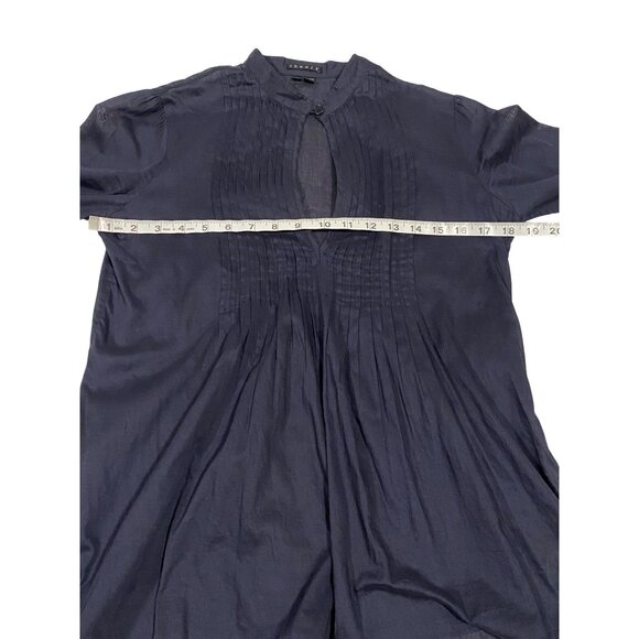 Theory Lexus Cinz Navy Blue Women's Semi Sheer Pintuck Keyhole Blouse Size S - Picture 6 of 7